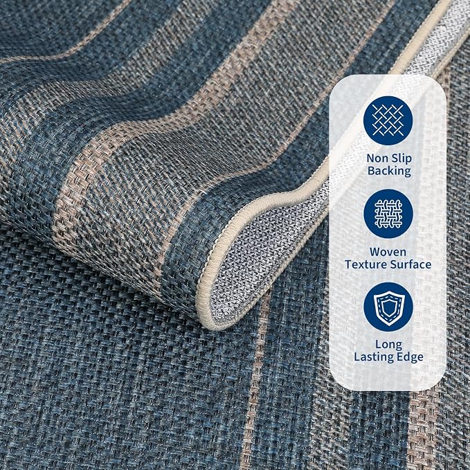 GarveeHome Easy Jute Rugs Neutral 6x9 Washable Living Room Bedroom Rug | Non Slip Stain Resistant Easy Jute Dining Room Throw Carpet Solid Area Rug for Kitchen Bedroom Nursery Home Decor, Blue