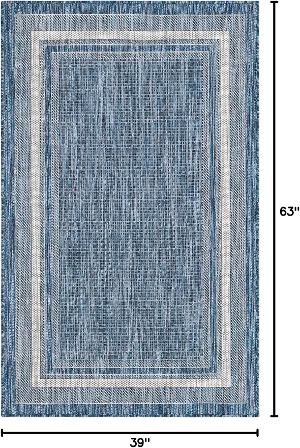 Unique Loom Outdoor Border Collection Area Rug - Soft Border (3' 3" x 5' 3" Rectangle, Blue/ Ivory)