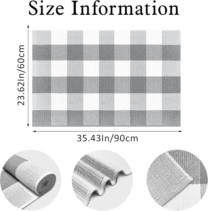 Buffalo Plaid Outdoor Rug 2x3 Cotton Woven Rug Grey and White Checkered Rug Washable Front Porch Fall Layered Door Mats Carpet for Indoor Outdoor Entryway Farmhouse Decor Area Rug