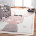 SAFAVIEH Carousel Kids Collection Area Rug - 5'3" Square, Ivory & Pink, Bunny Design, Non-Shedding & Easy Care, Ideal for High Traffic Areas for Boys & Girls in Playroom, Nursery, Bedroom (CRK166A)