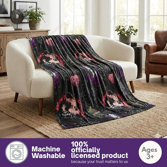 Buffy The Vampire Slayer Horror Throw Blanket, Super Soft Cozy Plush Bedding, 46" x 60", Buffy & Angel (Officially Licensed Product) by Franco Collectibles