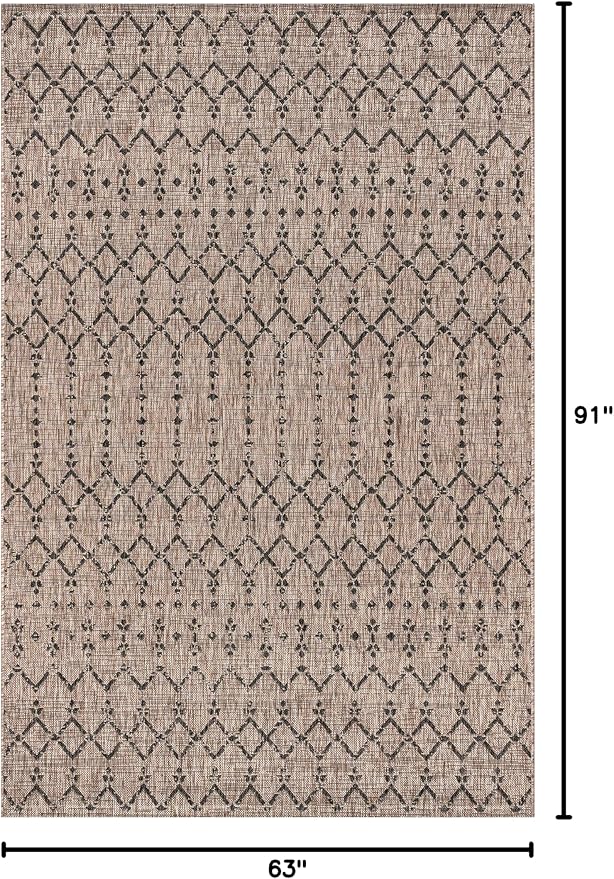 JONATHAN Y Moroccan Geometric Indoor Outdoor Area Rug 5X8 Natural/Black, Ourika Textured Weave for Backyard, Patio, Porch, Easy-Cleaning, High Traffic, Pet-Friendly, Non-Shedding (SMB108D-5)