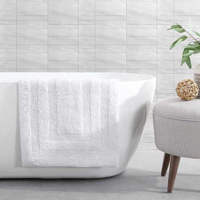 Nautica - Bath Rugs, Reversible Tufted Cotton Bath Mat, Soft & Absorbent, Oeko-Tex Certified (Micellar Solid White, 2-Piece)