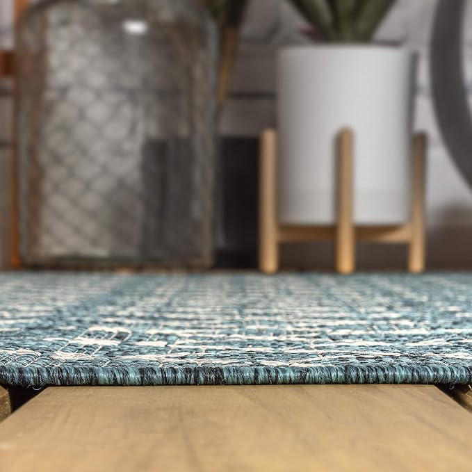 JONATHAN Y Moroccan Geometric Indoor Outdoor Square Area Rug 3X3 Teal/Gray, Ourika Textured Weave for Backyard, Patio, Porch, Easy-Cleaning, High Traffic, Pet-Friendly, Non-Shedding (SMB108C-3SQ)