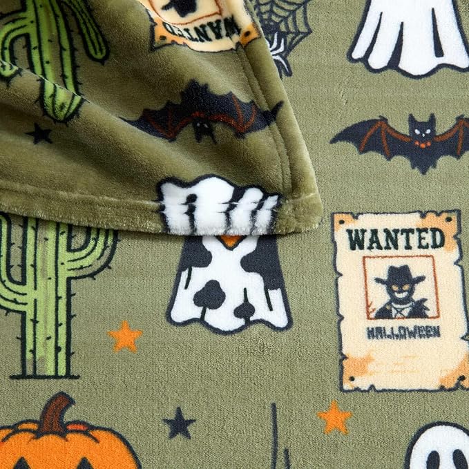 Wrangler - Throw Blanket, 50 x 70, Ultra-Soft Printed Blanket for Bed & Couch, Cozy Decorative Throw, Cute Ghosts Purple, Ghost Wanted Green
