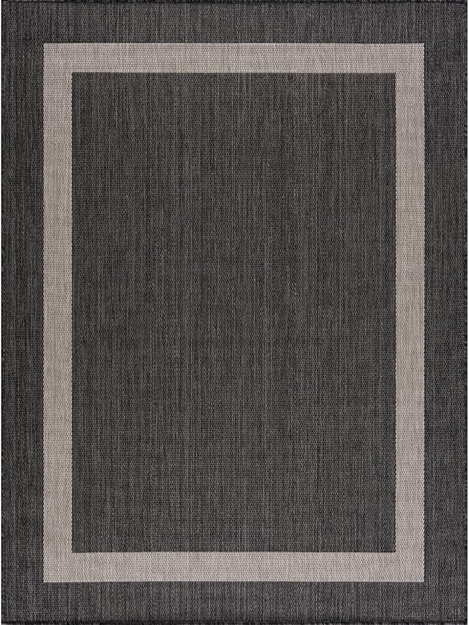 CAMILSON Outdoor Rug 10x14, Large Modern Outside Rugs for Patios Porches Waterproof Durable Washable Non-Shedding, Easy-to-Clean Indoor Outdoor Area Carpet (10 x 14, Bordered - Dark Gray/Light Gray)