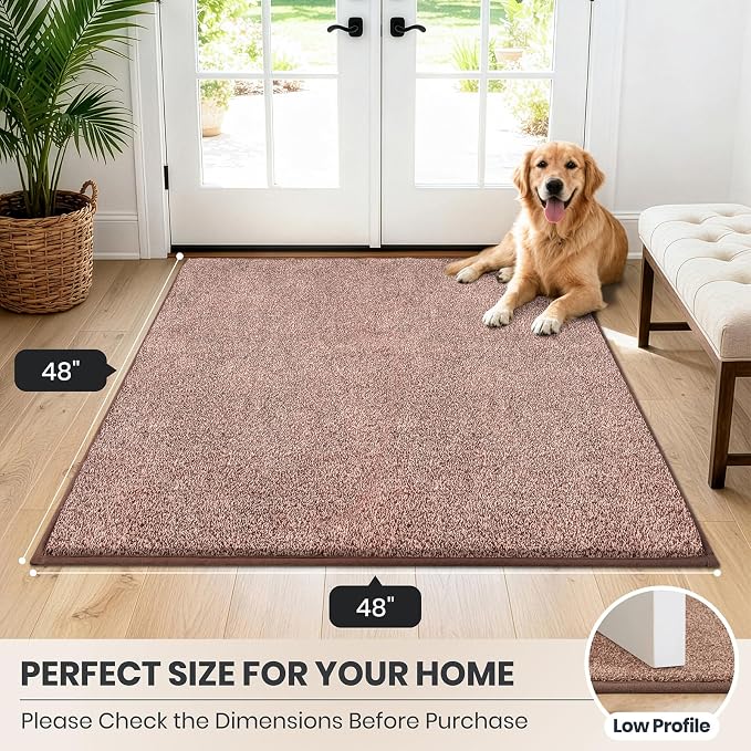 PURRUGS Dirt Trapping Door Mat 48" x 48", Non-Slip Machine Washable Entryway Rug, Dog Doormat, Indoor Front Door Mat, Super Absorbent Entry Rug for Muddy Shoes & Paws, Brown-Light Cream