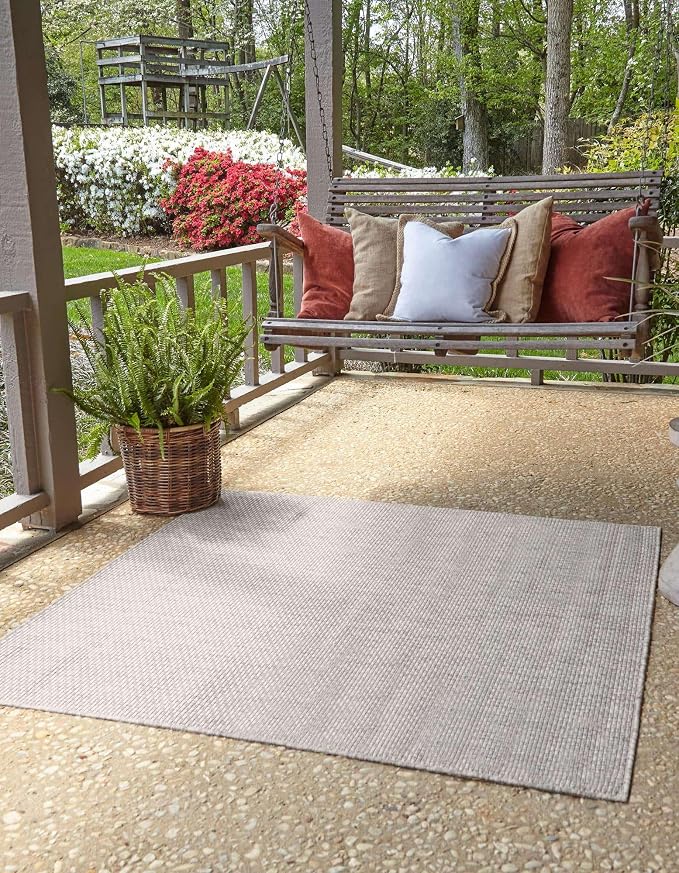 Unique Loom Outdoor Solid Collection Area Rug (10' Square Light Gray/Ivory)