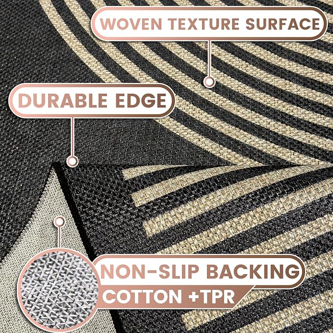 Washable Rainbow Easy Jute Rug, 5x7 Outdoor Indoor Patio Modern Geometric Contemporary Large Rugs, Low Pile Lightweight Non Slip Carpet Mat for Living Dining Room Bedroom Classroom Backyard Farmhouse
