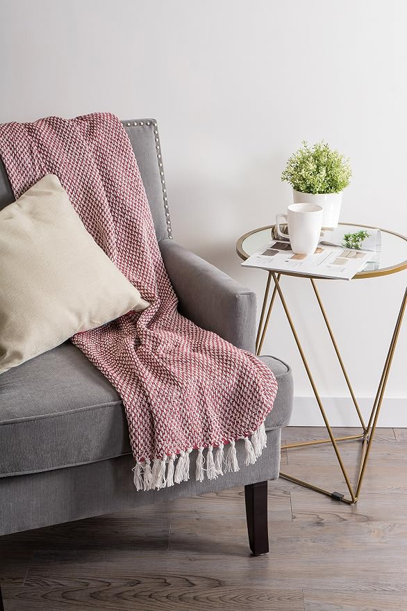 DII 100% Cotton Basket Weave Throw for Indoor/Outdoor Use Camping Bbq's Beaches Everyday Blanket, 50 x 60, Woven Stripe