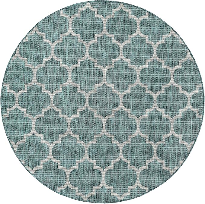 Unique Loom Outdoor Trellis Collection Area Rug (6' 1" Round Teal/Gray)