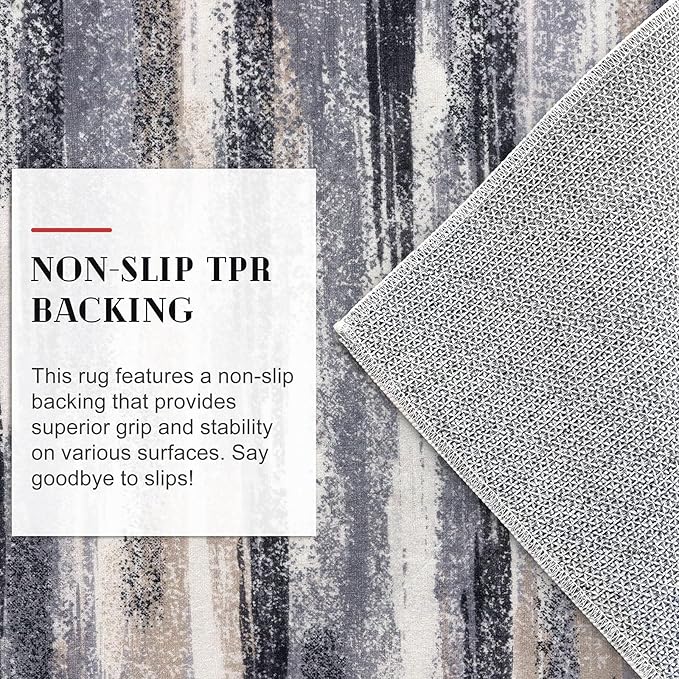 Lansny Modern Abstract Runner Rug 2.6x14, Grey Black Multi Washable Long Kitchen Runner Non-Slip Soft Hallway Rug Runner Thin Print Faux Wool Carpet for Entryway Bedroom Laundry Room Indoor HomeDecor