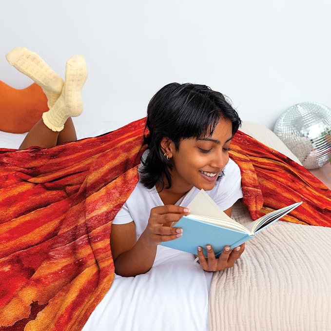 WHAT DO YOU MEME? Cozy Concepts Co. Bacon Comfort Blanket by Relatable - Cozy Throw for Room Decor, Everyday Lounging or Funny Gag Gifts for Teens - Includes 1 Giant 60" Bacon Blanket