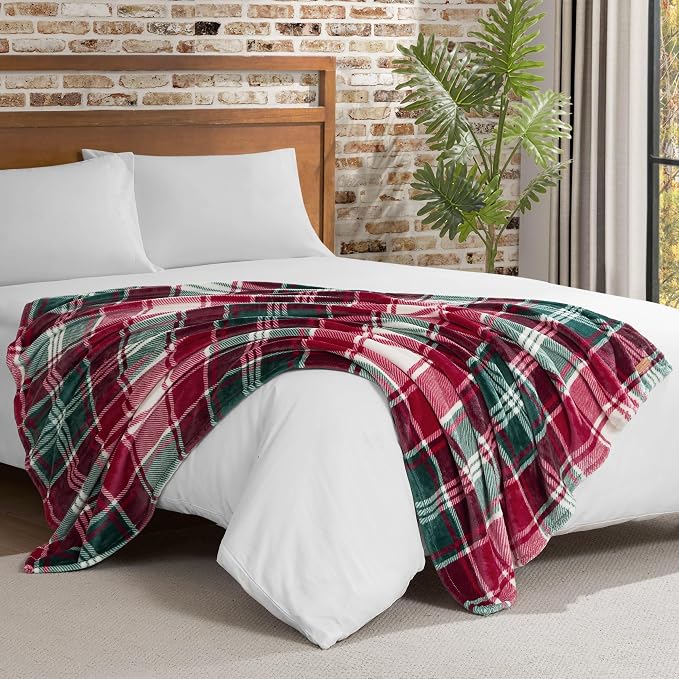 Lucky Brand Plush Winter Red Plaid 50"x70" Soft Throw Blanket - Luxurious Microfiber Plush Blanket for Ultimate Comfort and Cozy Warmth
