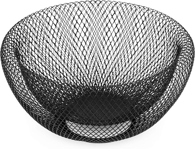 Torre & Tagus 9 Inch Black Double Wall Wire Mesh Metal Decorative Bowl, Modern Fruit Bowl Basket for Kitchen Island, Dining Room Table, Entryway Console, Great Room Accent Table, Home Office Decor