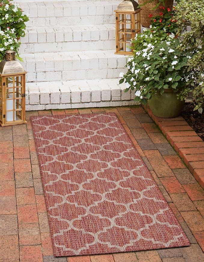 Unique Loom Outdoor Trellis Collection Area Rug (2' 7" x 10' Runner Rust Red/Ivory)