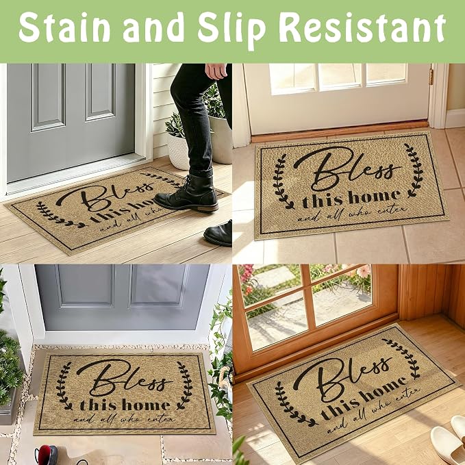 Door Mat Welcome Mats for Front Door Christian Doormat for Indside Outside Entrance God Bless This Home Matt for Family Housewarming Gifts Non-Slip Floor Rugs for Porch Hallway Home Decor 16.9"x29.9"