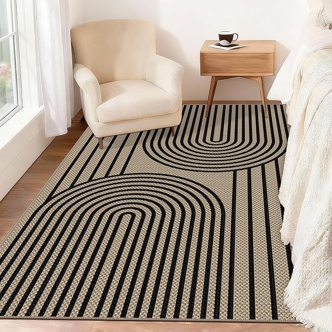 Faux Jute Rugs for Entryway, 3' x 5' Indoor Outdoor Rug, Black Farmhouse Washable Ultra-Thin Non-Slip Area Rug for Foyer, Backdoor, Living Room, Kitchen, Bedroom, Balcony
