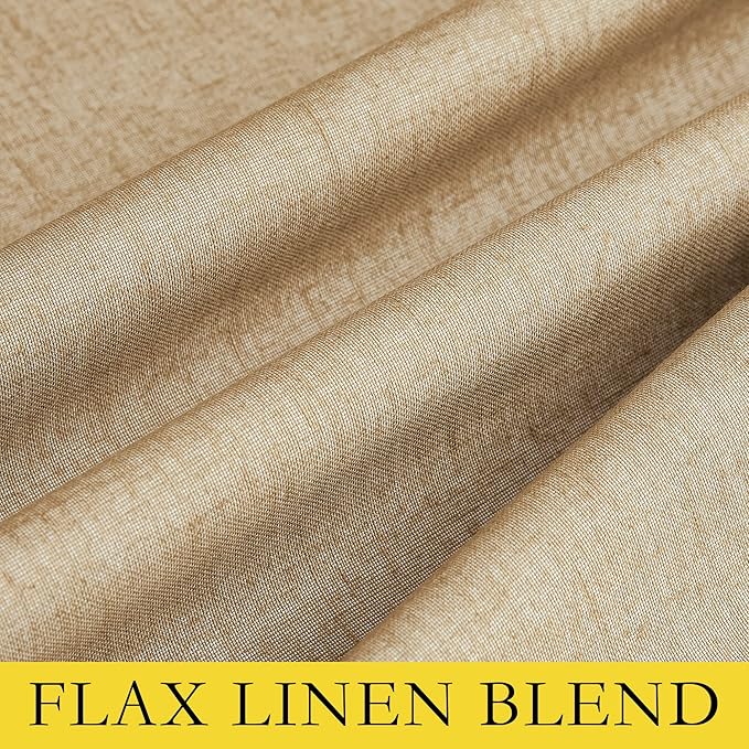 NICETOWN 100% Absolutely Blackout Linen Curtains with Thermal Insulated White Liner, Camel, W52 x L84, 2 Panels, Long Curtains 84 inch Length for Patio Door, Doorway, Office, Overnight Shiftworker