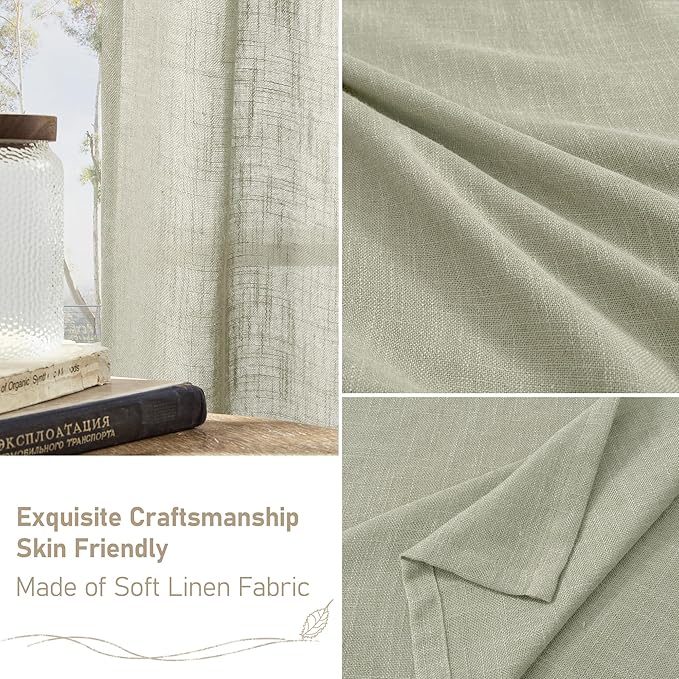 LAMIT Short Linen Curtains 48 Inch Length 2 Panels, Semi Sheer Light Filtering - Image 7