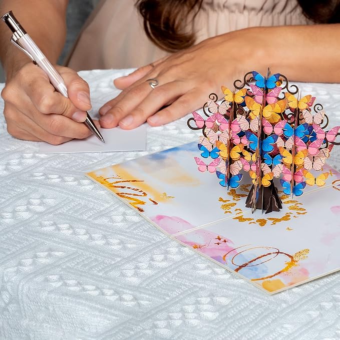 Paper Love Pop Up Cards 2 Pack - Includes 1 Butterfly Tree and 1 Flower Watering Can, For All Occasions, Mother Day, Birthday, Just Because- Includes Envelope and Note Tag