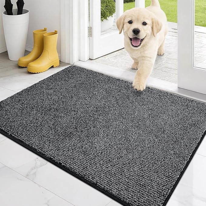 PURRUGS Dirt Trapping Door Mat 24" x 35.5", Non-Slip Machine Washable Entry Rug, Entrance Mat, Indoor Front Door Mat, Super Absorbent Entryway Rug for Muddy Shoes & Paws, Heathered Charcoal