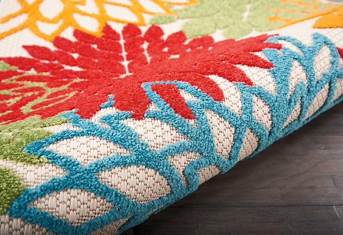 Nourison Home Aloha Indoor/Outdoor Green 2'3'' x 8' Area-Rug, Tropical, Botanical, Easy-Cleaning, Non Shedding, Bed Room, Living Room, Dining Room, Deck, Backyard, Patio (2x8)