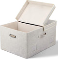Storage Bins with Lids Fabric Closet Organizers Cubes Office Organization | 75 Quarts 1 Pack Beige Collapsible Stackable Linen Fabric 4 Handles Bedroom Closet Cabinet Under Bed Clothes Toy Office File