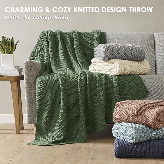 INK+IVY Bree Knit All Season Throw Blanket for Sofa, 50 x 60, Light Blue | Ultra Soft, Acrylic, Lightweight, OEKO-TEX Certified