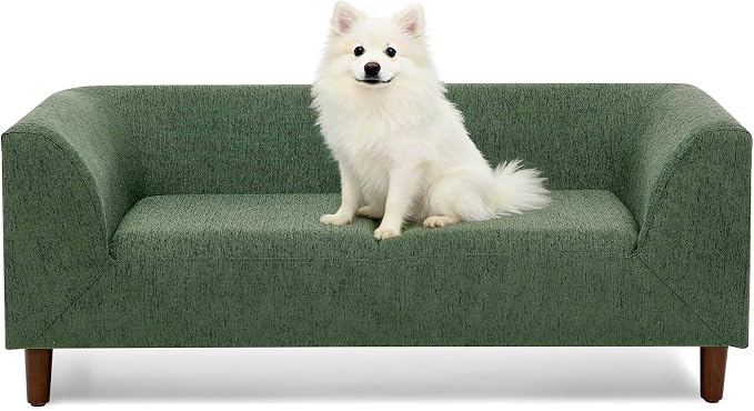 Dog Sofa Couch for Medium Dogs with Backrest and Armrest, Memory Foam Dog Sofa Bed, Modern Elevated Pet Couch Bed with Wooden Legs, Green