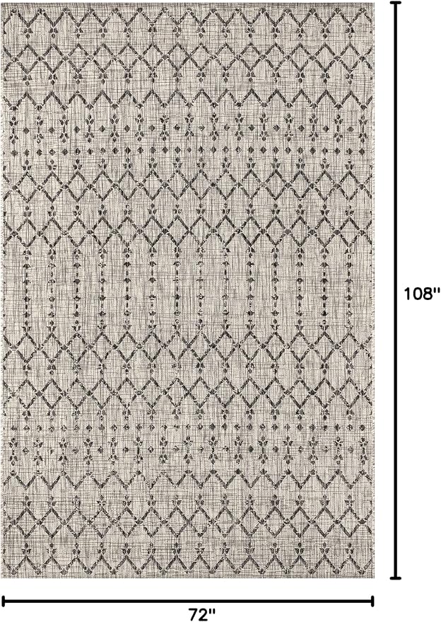 JONATHAN Y Moroccan Geometric Indoor Outdoor Area Rug 6X9 Light Gray/Black, Ourika Textured Weave for Backyard, Patio, Porch, Easy-Cleaning, High Traffic, Pet-Friendly, Non-Shedding (SMB108E-6)