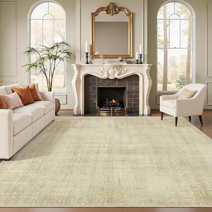 Joydeco 9x12 Area Rugs Classic for Living Room, Beige | Non Slip Machine Washable Low Pile for Bedroom Dining Room Home Office Pet & Child Friendly