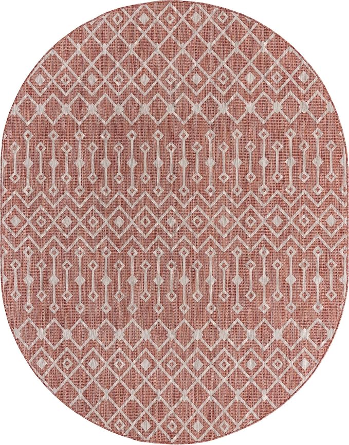 Unique Loom Outdoor Trellis Collection Area Rug - Tribal Trellis (7' 10" x 10' Oval, Rust Red/ Ivory)