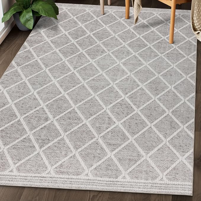 ReaLife Rugs Machine Washable Area Rug - Living Room Bedroom Bathroom Kitchen Entryway Office - Padded Low Pile Stain Resistant Premium - Boho Modern Farmhouse - Tessa - Beige Ivory 5' x 7'
