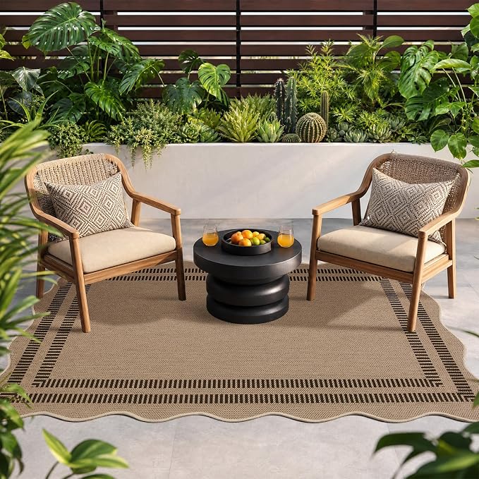 EDIMENS Scalloped Easy Jute 3x5 Outdoor Rug, Washable Non-Slip Geometric Tan Rugs for Entryway, Indoor Outdoor Farmhouse Rug Modern Carpet Door Mat Area Rug for Patio Living Room Porch Kitchen
