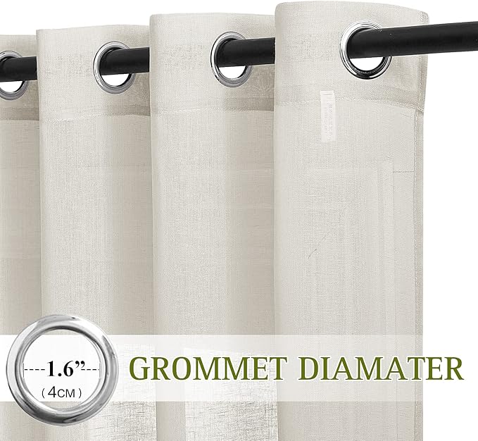 NICETOWN Semi Sheer Curtains Linen Blend Extra Wide for Sliding Glass Door, Grommet Top Privacy with Light Filtering Vertical Window Drapes for Living Room/Bedroom, Natural, W70 x L84, 2 PCs