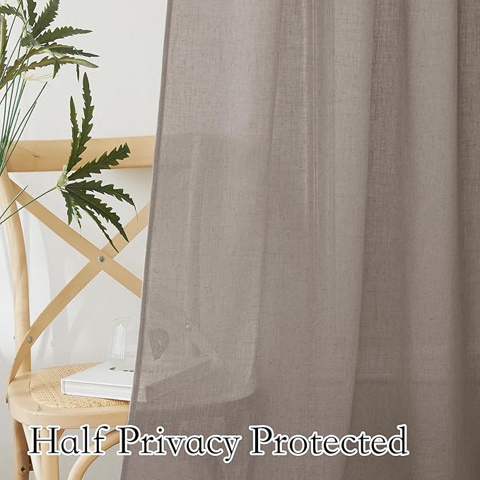 RYB HOME Linen Textured Curtains Semi Sheer Window Curtains Light Filtering - Image 5