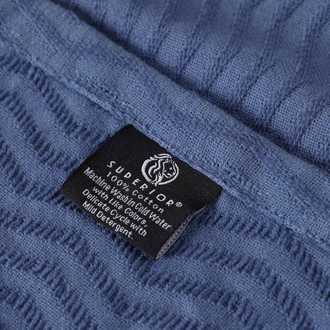Superior JENA Cotton Blanket, for Picnic, Beach, Traveling or Camping, Bedroom Decor, Essentials, Cover for Bed, Couch, Lounging, Textured Jacquard, Modern Chevron Woven Blanket, Twin, Merritt Blue