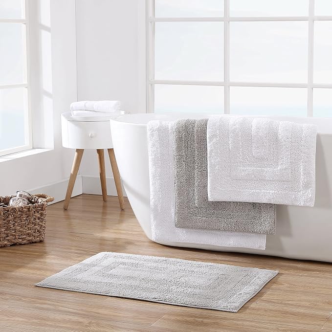 Nautica - Bath Rugs, Reversible Tufted Cotton Bath Mat, Soft & Absorbent, Oeko-Tex Certified (Micellar Solid White, 2-Piece)