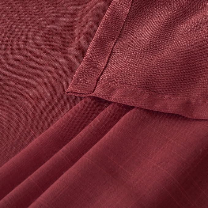BGment Burgundy Linen Curtains 45 Inch Length for Short Kitchen Window, Rod Pocket Semi Sheer Drapes for Office Cafe Bathroom Decor Rustic Textured Lightweight Christmas, 2 Panels, Each 42 Inch Wide