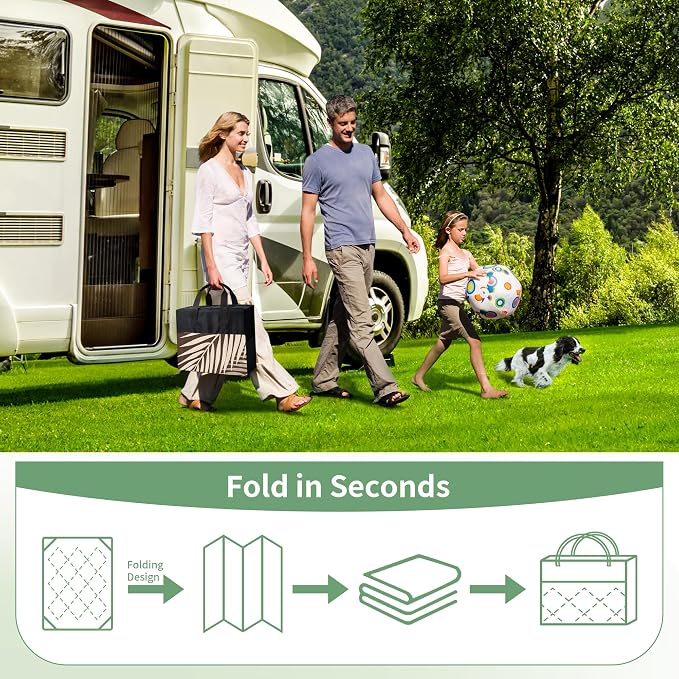 GENIMO Outdoor Rug, Waterproof Plastic Rugs 9'x18' for Camping Coffee Beige | Outside Larger Leaf Carpet Mat for Patio Decor, RV, Porch, Camper, Deck, Picnic, Beach, Backyard, Reversible, Foldable