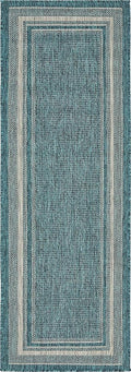 Unique Loom Outdoor Border Collection Area Rug - Soft Border (2'x 6' 1" Runner, Teal/ Ivory)