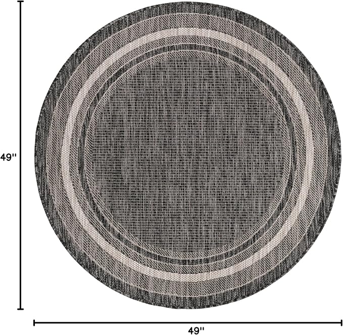 Unique Loom Outdoor Border Collection Area Rug - Soft Border (4' 1" Round, Black/ Ivory)