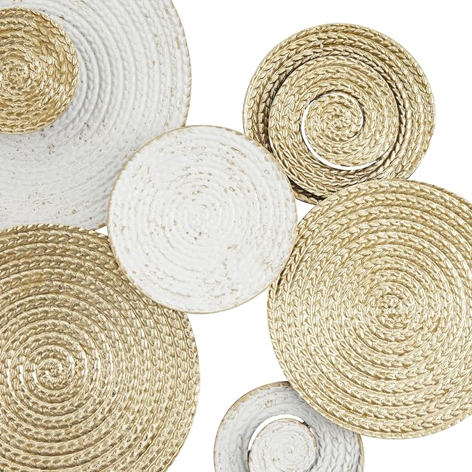 CosmoLiving by Cosmopolitan Metal Plate Home Wall Decor Radial Wall Sculpture, Wall Art 36" x 2" x 21", Gold | Home Plate Spiral Wall Sculpture With Gold Accents Wall Sculptures Wall Art