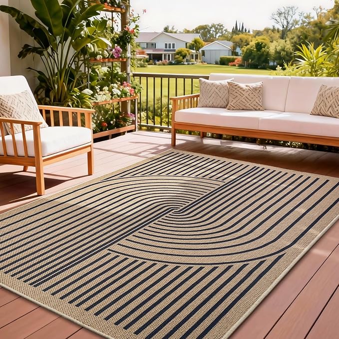 EDIMENS 3x5 Outdoor Rugs Easy Jute Porch Patio Rug Front Door Mat Entryway | Black Washable Non Slip Indoor Outdoor Rug Farmhouse Neutral Living Room Carpet for Backyard Porch Balcony