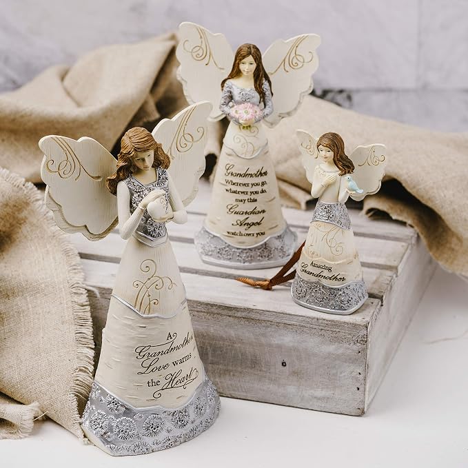 Pavilion - Elements Grandmother Angel Figurine - 8-Inch, Holding Heart, Inscription a Grandmother's Love Warms The Heart