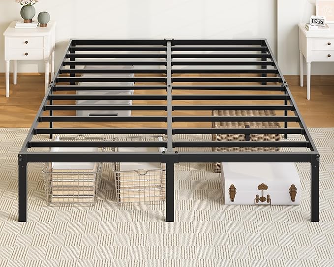 Allewie Full Size Bed Frame, 14 inch Metal Beds with Storage Space, Black | Heavy-Duty Metal Platform Beds, Large Under-Bed Storage Space, No Box Spring Needed, Easy Assembly