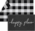 Geelin 2 Pcs 30'' x 18'' Doormat 43'' x 27.5'' Black and White Layered Rug for Front Door Mat Outside Entrance Welcome Door Mats for Indoor Outdoor Entryway Porch Decor(Happy Place)