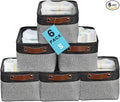 OrganiHaus 12x8in Canvas Storage Baskets, 6 Pack - Fabric Bins for Shelves | Vegan leather handles; a decorative pantry and office organizer, container for desk and books