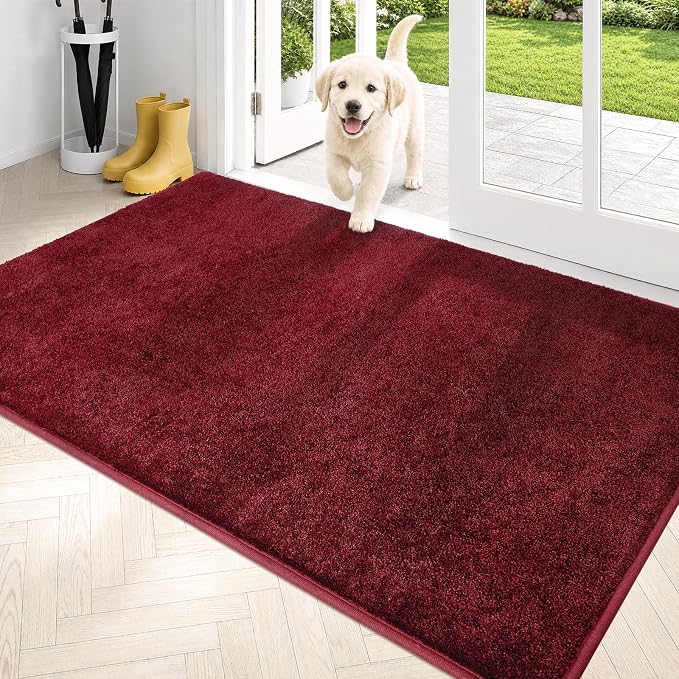 PURRUGS Dirt Trapping Door Mat 34" x 59", Non-Slip Machine Washable Entryway Rug, Dog Doormat, Indoor Front Door Mat, Super Absorbent Entry Rug for Muddy Shoes & Paws, Burgundy Red